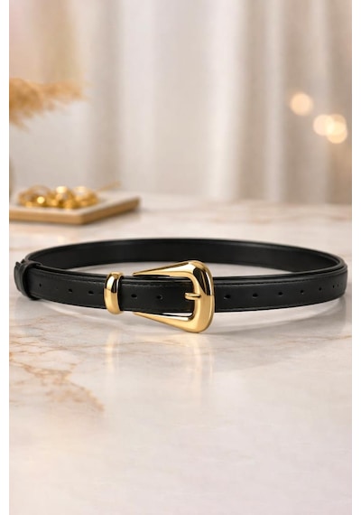 Williampolo Full Grain Deri Gold Toka Siyah Kadın Kemer Siyah