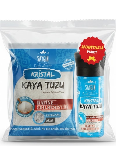 Saygın Tuz Rafine Edilmemiş Doğal Kristal Kaya Tuzu İkili Set Paketli 500 G + Değirmenli 250 G