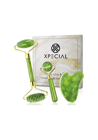 Tr Gua Sha & Jade Roller 3'ü 1 Arada, Yüz Silindiri, Guasha Yüz Masajı Cilt Bakım Alet Seti, Kırışıklıkları V