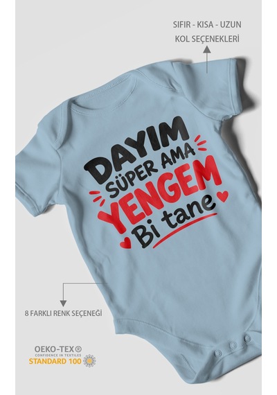 Morivokids Dayım Süper Ama Yengem Bi Tane Kısa Kollu Bebek Body %100 Pamuk Bebe Mavisi