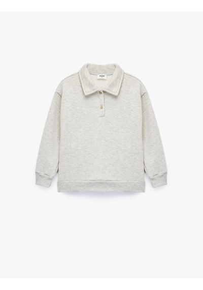 Koton Uzun Kollu Düğmeli Polo Yaka Sweatshirt Gri 6wkg10260ak Gri