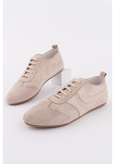 Muggo Vibe Bağcıklı Günlük Kadın Sneaker Spor Ayakkabı Bej