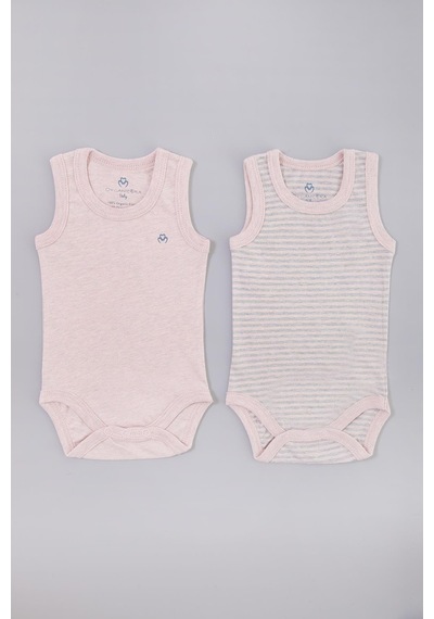 Organicera Organik Bebek Atlet Body, 2 Li Set , Rose Melange Pudra