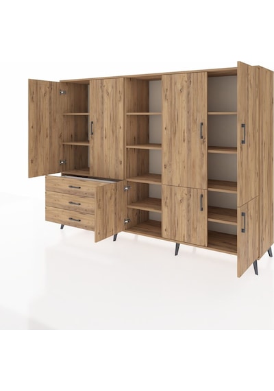 Hyperion Dolap 11 Raflı 3 Çekmeceli 7 Kapaklı 220x44x163 Çam-çam Çam-çam