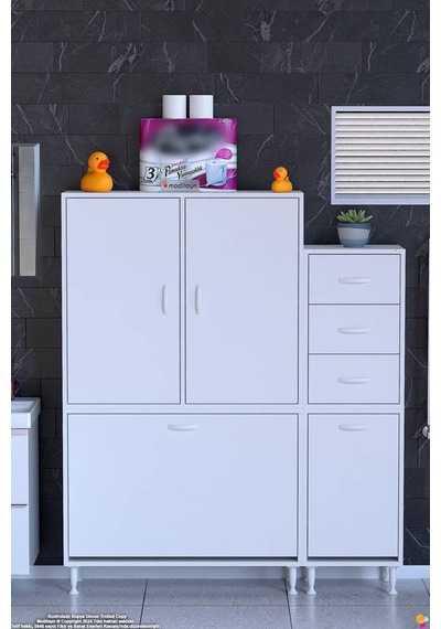Ohbe 100 + 50cm Genişlik 160cm Boy 32,5cm Derinlik Kirli Sepetli 2 Kapak 3 Çekmeceli Çok Amaçlı Banyo Dolabı 100 + 50 Cm Ohbe 100 + 50cm Genişlik 160cm Boy 32,5cm Derinlik Kirli Sepetli 2 Kapak 3 Çekmeceli Çok Amaçlı Banyo Dolabı 100 + 50 Cm