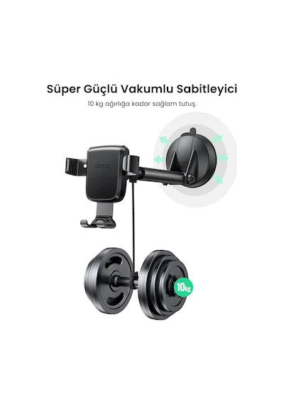 Ugreen Ayarlanabilir Kollu Araç İçi Vantuzlu Telefon Tutucu, Siyah, 60990b