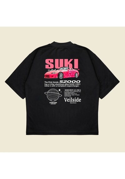Startmore Honda Suki Baskılı Oversize Unisex Pamuklu Nefes Alan Kalın Kumaşlı Siyah