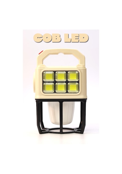 3 Modlu Şarjlı Kamp Lambası Solarlı 20 Watt Led Işık El Feneri Portatif Işıldak Gece Lamba Pr9802b Kahverengi