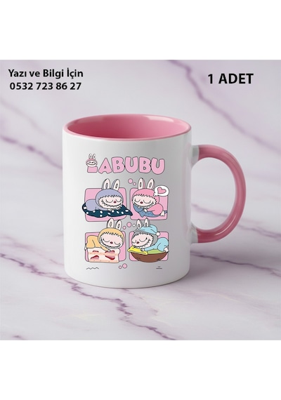 Labubu Kaliteli Porselen İsim Yazılabilir Premium Hediyelik Baskılı Kupa Bardak Doğum Günü Hediyesi Pembe