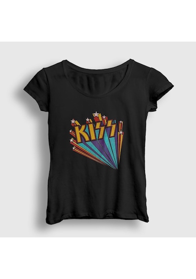 Presmono Kadın Retro Kiss T-shirt Siyah