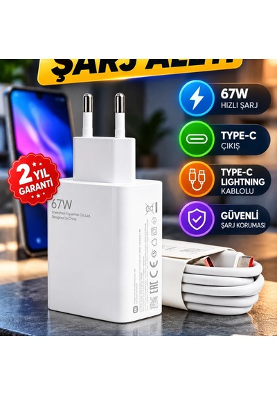 Samsung S20 S21 S22 S23 Uyumlu 67w Qc 5.0 Hızlı Şarj Adaptörü Type-c Lightning Kablolu