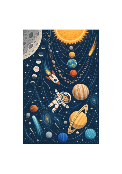 Kartela Halı Uzay Kaşifi Çocuk Oyun Halısı Kaymaz Dot Taban Yıkanabilir 120 X 180 Cm Çok Renkli