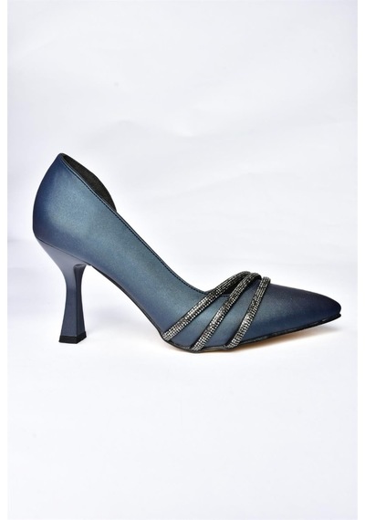 Fox Shoes P246068504 Lacivert Kumaş İnce Topuklu Kadın Ayakkabı Lacivert