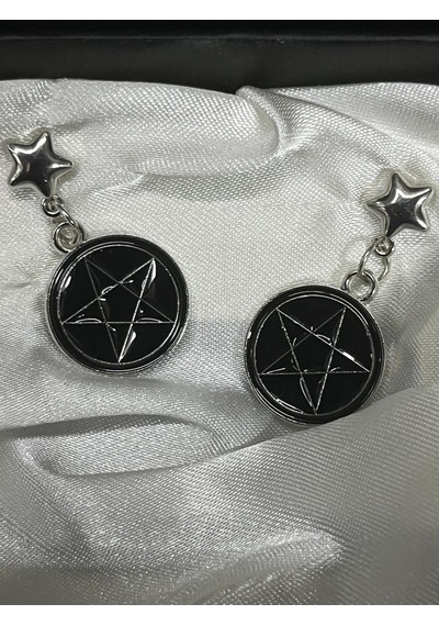 Dükkan Design Gotik Siyah Pentagram Küpe Siyah