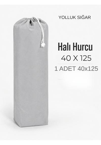 Beylini 40x125 Halı Hurcu Yolluk Sığar Lastikli Nefes Alabilir Kokmaz Tela Lastikli Halı Kılıfı Poşeti Ambalajı Taşınma Yastık Saklama Torbası Gri 1 Adet