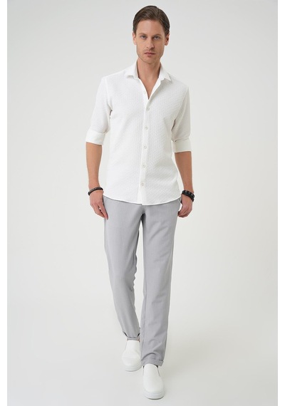 Efor Slim Fit Gofre Kumaş Desenli Kısa Kol Beyaz Gömlek G 1592 Beyaz
