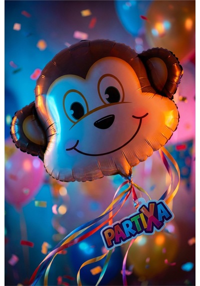 Safari Maymun Kafa Folyo Balon 42x41 Cm Safari Temalı Çocuk Doğum Günü Parti Süsü Çok Renkli