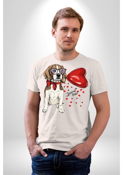 Poodle Ve Beagle Sevililer Günü Hediyesi Unisex Unisex Beyaz Organik Baskılı T-shirt Penye Yüksek Kalite Beyaz