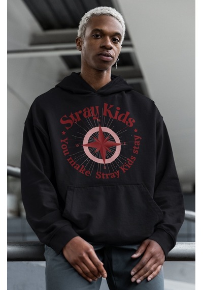Sevbano Tasarım Stray Kids Baskılı Unisex Oversize Müzik Grubu Hoodie Siyah