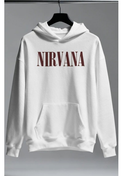 Sevbano Nirvana Rock Metal Müzik Grubu Ön Baskılı Unisex Oversize Premium beyaz