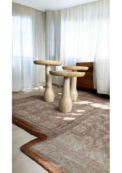 Ahşap Mantar Sehpa 3 Lü Set Naturel Renk Masif Doğal Zigon Ve Fiskos Takımı - Wooden Side Table Naturel