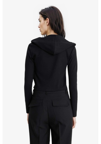 Defacto Slim Fit Dar Kesim Kapüşonlu Modal Fermuarlı Sweatshirt F7651ax25aubk81 Siyah
