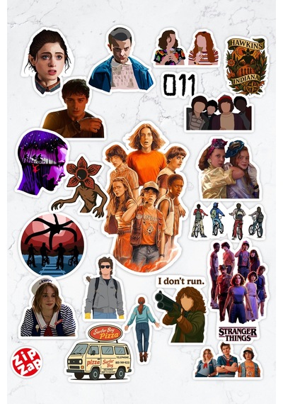 Stranger Things Dizi Telefon Laptop Bullet Journal Yapışkanlı Folyo Sticker Paketi 20 Adet Çok Renkli
