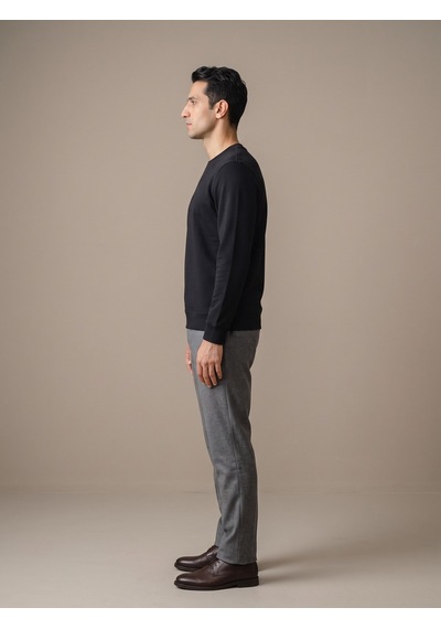 Maccali Erkek Siyah İki İplik Bisiklet Yaka Sweatshirt
