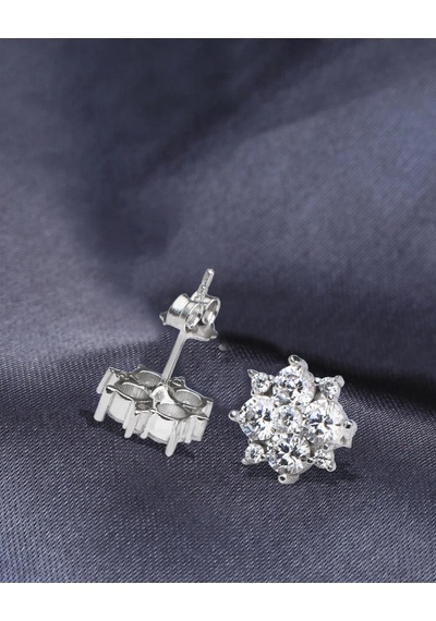 Brezza Lusso Jewelry Çiçek Demeti Elegant Stylish Night Kadın Gümüş Kolye Küpe Seti