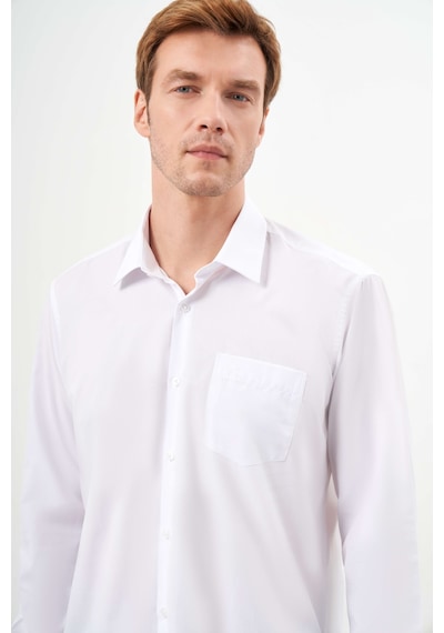 Morven Erkek Beyaz Basic Düz Desen Cepli Sert Yaka Regular Fit Gömlek 24mc004007600 Beyaz