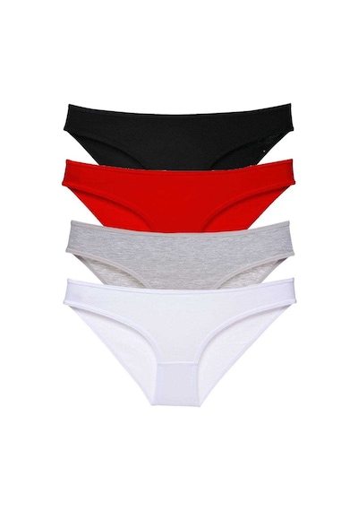 4 Adet Set Likralı Kadın Slip Külot Siyah Kırmızı Gri Beyaz