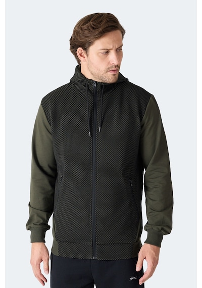 Slazenger Flame Erkek Kapüşonlu Cepli Haki Sweatshirt Haki