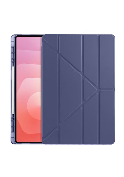 Samsung Galaxy Tab S11 Ultra Uyumlu Kılıf Tri Folding Kalem Bölmeli Katlanabilir Standlı Pu Yumuşak Kapak Kapaklı Kılıf