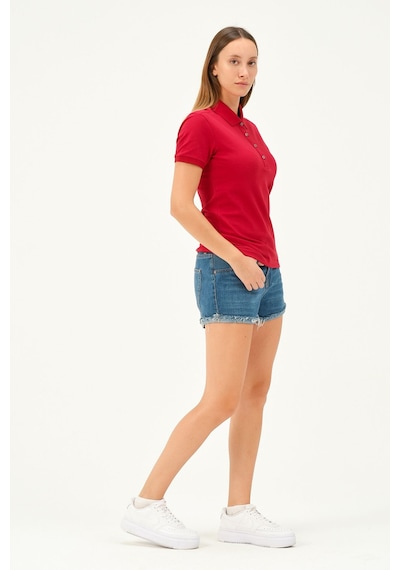 Msw Kadın Kısa Kollu Regular Fit Polo Yaka T-shirt Kırmızı
