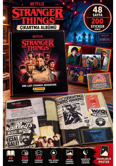 Panini Stranger Things Çıkartma Albümü 48 Sayfa 200 Sticker Serisi Posterli Yapıştırma Albüm