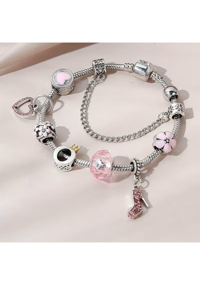 Yeni Tarz , Şık Stiletto Crystal Aşk Sevgi Charmlı Bileklik, Ahşap Kutu İçerisinde Pembe Pembe