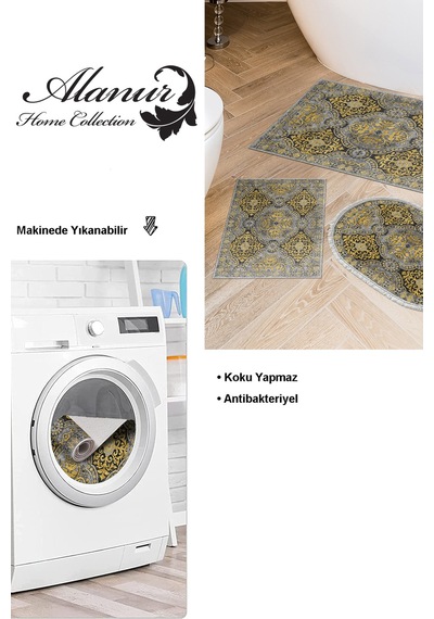 Dekoreko Kaymaz Taban Djt 3 Lü Banyo Paspas Takımı Trend Karışık Modern 659m Sarı