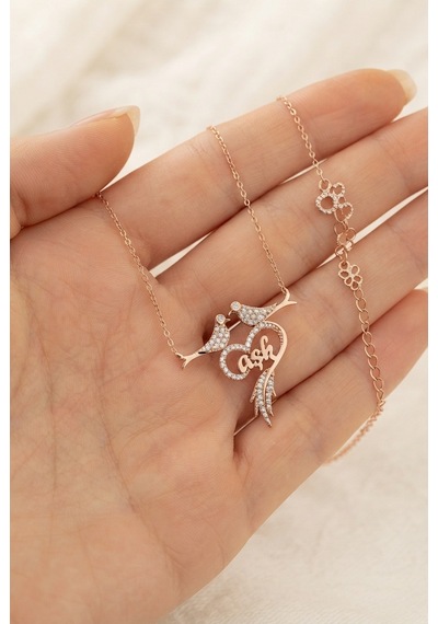 Gümüş Aşk Kuş Kolye- Rose Gold Renk - 925 Ayar Gümüş Gold - Rose Gold
