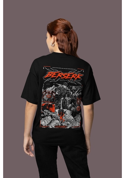 Tasarım Berserk Guts Sırt Baskılı Unisex Oversize Anime Karakter Siyah