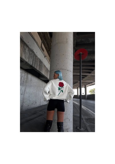 Butik İstanbul Oversize Üç İplik Bisiklet Yaka Baskılı Sweatshirt - Beyaz