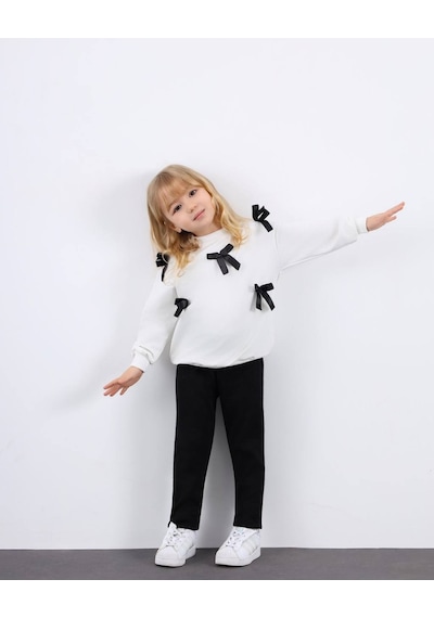 Miniko Kids Kız Çocuk Bayramlık Fiyonk Detaylı 2li Takım Siyah