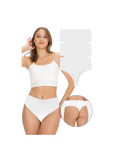 Sensu Kadın Lazer Kesim Yüksek Bel Tanga Külot 3'lü Set Kts5002 Beyaz Beyaz