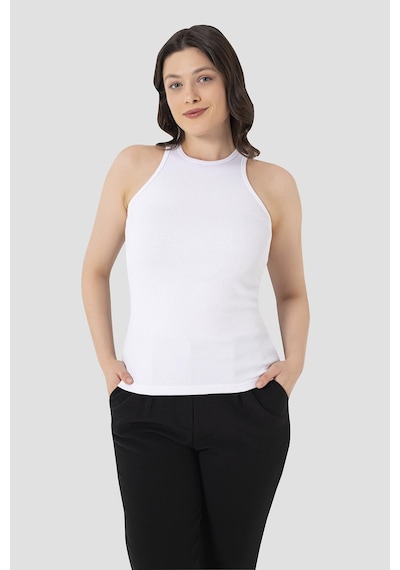 Arma Yıldız Kadın Pamuklu Fitilli Görünümlü Halter Yaka Basic Beyaz Atlet 2'li Paket beyaz