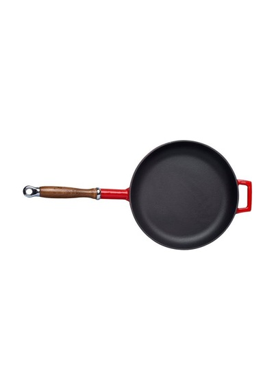 Lava Döküm Yuvarlak Kızartma Tavası Döküm Demir Ve Ahşap Saplı Çap Ø 28cm. Teşhir