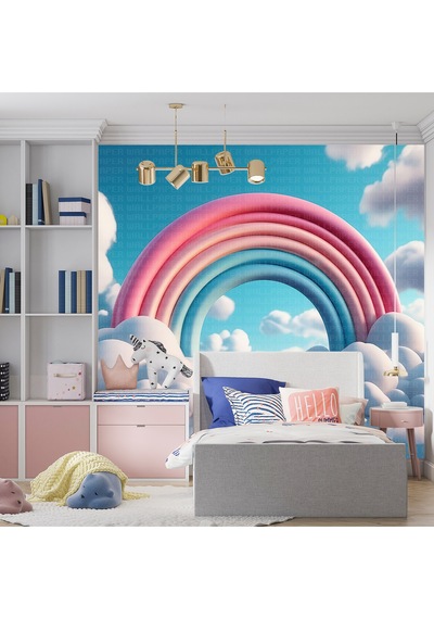 Gökkuşağı Bulutlar Çocuk Odası Poster Duvar Kağıdı Renkli