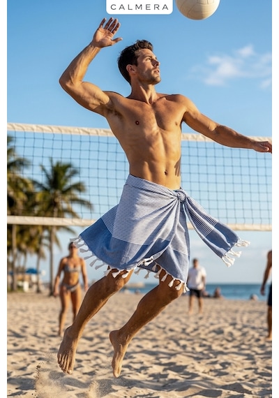 Calmera Çizgili Peştemal Pamuk - Doğal Saçaklı Plaj, Deniz, Havuz, Spa, Sauna, Spor, Seyahat Havlu - Lacivert