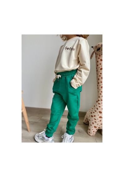 Heyadventure Erkek / Kız Çocuk Jogger Eşofman Altı Cepli Paçası Kaşkorseli Yeşil Yeşil