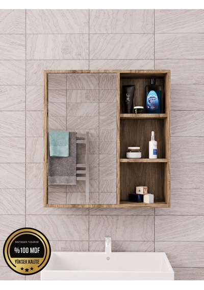 Dalin Tek Kapak Aynalı Banyo Dolabı Mdf Açık Ceviz