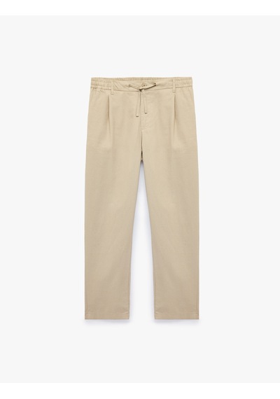 Koton Slim Fit Cepli Pileli Keten Karışımlı Düğmeli Beli Lastikli Bağcıklı Pantolon Bej 6sam40167hw Ekru Koton Slim Fit Cepli Pileli Keten Karışımlı Düğmeli Beli Lastikli Bağcıklı Pantolon Bej 6sam40167hw Ekru