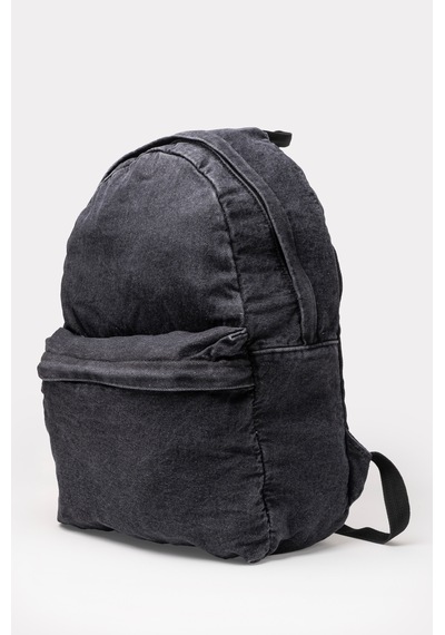 İcone Bag Icone Unısex Sırt Çantası, Yıkamalı Denim Çanta, Fermuar Kapamalı, Kot Sırt Çantası Gri - Siyah